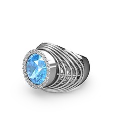 Mai Tel Yüzük - Akuamarin ve pırlanta 925 ayar gümüş yüzük (0.286 karat) #sxjf36