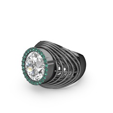 Mai Tel Yüzük - Swarovski ve yeşil kuvars 925 ayar siyah rodyum kaplama gümüş yüzük #t2n2zi