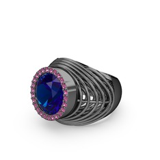 Mai Tel Yüzük - Lab safir ve rodolit garnet 925 ayar siyah rodyum kaplama gümüş yüzük #tjm436