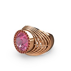 Mai Tel Yüzük - Pembe kuvars ve garnet 8 ayar rose altın yüzük #tkly9t