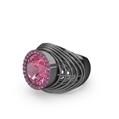 Pembe kuvars ve rodolit garnet 925 ayar siyah rodyum kaplama gümüş yüzük