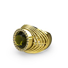 Mai Tel Yüzük - Peridot ve dumanlı kuvars 14 ayar altın yüzük #urble1