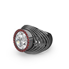 Beyaz zirkon ve garnet 925 ayar siyah rodyum kaplama gümüş yüzük