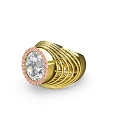 Mai Tel Yüzük - Swarovski ve pembe kuvars 14 ayar altın yüzük #wfcr1o