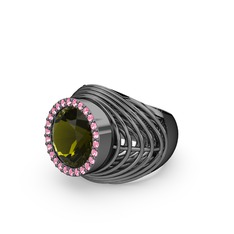 Mai Tel Yüzük - Peridot ve pembe kuvars 925 ayar siyah rodyum kaplama gümüş yüzük #wrb0ij