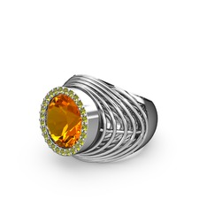 Sitrin ve peridot 18 ayar beyaz altın yüzük