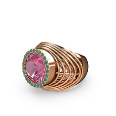Mai Tel Yüzük - Pembe kuvars ve kök zümrüt 14 ayar rose altın yüzük #x48jzk
