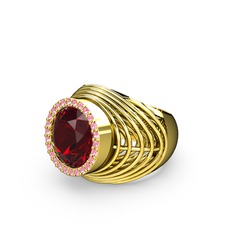 Garnet ve pembe kuvars 14 ayar altın yüzük