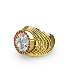 Mai Tel Yüzük - Beyaz zirkon ve garnet 14 ayar altın yüzük #xqq2j3