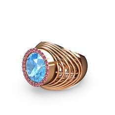 Akuamarin ve rodolit garnet 8 ayar rose altın yüzük