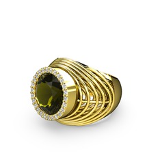 Mai Tel Yüzük - Peridot ve beyaz zirkon 18 ayar altın yüzük #yr24h4