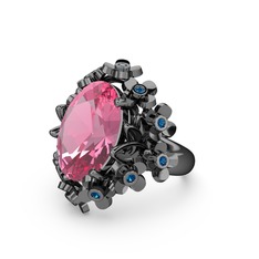 Belka Demet Yüzük - Pembe kuvars ve lab safir 925 ayar siyah rodyum kaplama gümüş yüzük #106q7ii