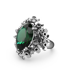 Belka Demet Yüzük - Yeşil kuvars ve siyah zirkon 925 ayar gümüş yüzük #106uyo5