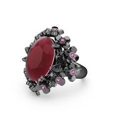 Belka Demet Yüzük - Kök yakut ve rodolit garnet 925 ayar siyah rodyum kaplama gümüş yüzük #11949a5