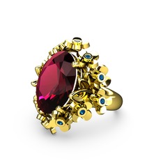 Rodolit garnet ve lab safir 14 ayar altın yüzük
