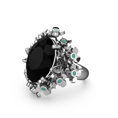 Belka Demet Yüzük - Siyah zirkon ve kök zümrüt 925 ayar gümüş yüzük #12wtf57