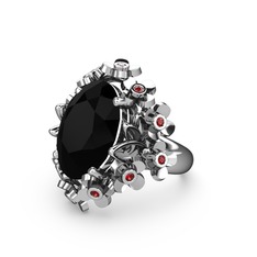 Belka Demet Yüzük - Siyah zirkon ve garnet 925 ayar gümüş yüzük #13ijx5d