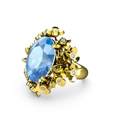 Belka Demet Yüzük - Akuamarin ve swarovski 18 ayar altın yüzük #153ha57