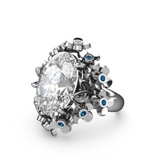 Swarovski ve lab safir 925 ayar gümüş yüzük