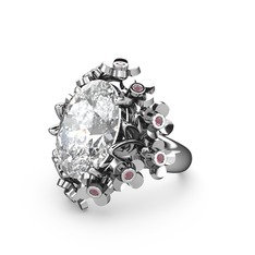 Belka Demet Yüzük - Beyaz zirkon ve kök yakut 8 ayar beyaz altın yüzük #17zs4t8