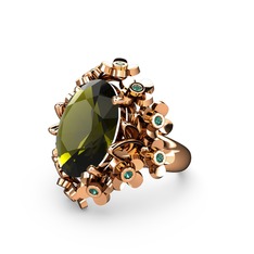 Belka Demet Yüzük - Peridot ve yeşil kuvars 14 ayar rose altın yüzük #18aqy11