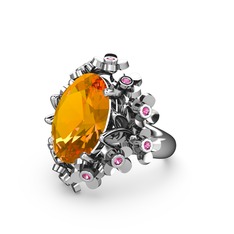 Belka Demet Yüzük - Sitrin ve rodolit garnet 14 ayar beyaz altın yüzük #18xd2wh