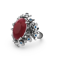 Belka Demet Yüzük - Kök yakut ve lab safir 14 ayar beyaz altın yüzük #194gu0f