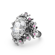 Belka Demet Yüzük - Swarovski ve rodolit garnet 14 ayar beyaz altın yüzük #19a8no6