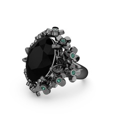 Belka Demet Yüzük - Siyah zirkon ve yeşil kuvars 925 ayar siyah rodyum kaplama gümüş yüzük #19itpbq