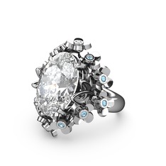 Belka Demet Yüzük - Beyaz zirkon ve akuamarin 925 ayar gümüş yüzük #19u9uc8