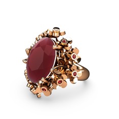 Kök yakut ve garnet 925 ayar rose altın kaplama gümüş yüzük