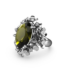 Peridot ve beyaz zirkon 14 ayar beyaz altın yüzük