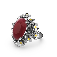 Belka Demet Yüzük - Kök yakut ve sitrin 925 ayar gümüş yüzük #1dom543