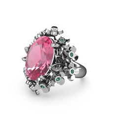 Pembe kuvars ve yeşil kuvars 14 ayar beyaz altın yüzük