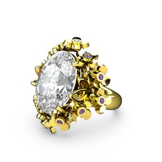 Belka Demet Yüzük - Swarovski ve ametist 8 ayar altın yüzük #1f1inwq