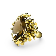 Belka Demet Yüzük - Dumanlı kuvars ve beyaz zirkon 14 ayar altın yüzük #1f67wot