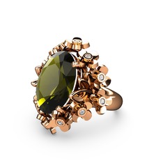 Peridot ve swarovski 14 ayar rose altın yüzük