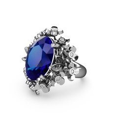 Belka Demet Yüzük - Lab safir ve swarovski 8 ayar beyaz altın yüzük #1gkaclh