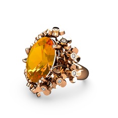 Belka Demet Yüzük - Sitrin ve pırlanta 925 ayar rose altın kaplama gümüş yüzük (0.18 karat) #1glvfoo
