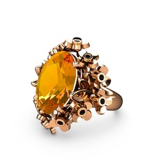 Sitrin ve siyah zirkon 925 ayar rose altın kaplama gümüş yüzük