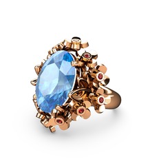 Belka Demet Yüzük - Akuamarin ve garnet 14 ayar rose altın yüzük #1ilkib4