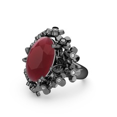 Belka Demet Yüzük - Kök yakut ve beyaz zirkon 925 ayar siyah rodyum kaplama gümüş yüzük #1jmo6aa