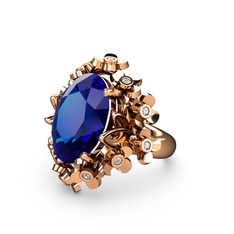 Belka Demet Yüzük - Lab safir ve swarovski 8 ayar rose altın yüzük #1k6cd03