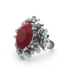 Belka Demet Yüzük - Kök yakut ve kök zümrüt 18 ayar beyaz altın yüzük #1kzy90r