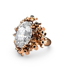 Belka Demet Yüzük - Beyaz zirkon ve siyah zirkon 14 ayar rose altın yüzük #1lc94t7