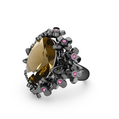 Belka Demet Yüzük - Dumanlı kuvars ve rodolit garnet 925 ayar siyah rodyum kaplama gümüş yüzük #1mirupw