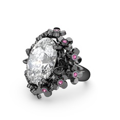 Belka Demet Yüzük - Swarovski ve rodolit garnet 925 ayar siyah rodyum kaplama gümüş yüzük #1mncr4p