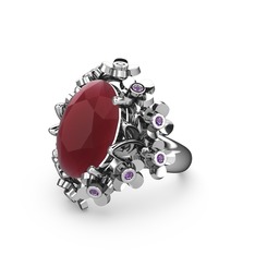 Belka Demet Yüzük - Kök yakut ve ametist 18 ayar beyaz altın yüzük #1nw10nt