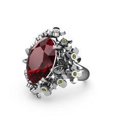 Garnet ve peridot 8 ayar beyaz altın yüzük