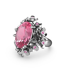 Belka Demet Yüzük - Pembe kuvars ve rodolit garnet 18 ayar beyaz altın yüzük #1nzr8yt